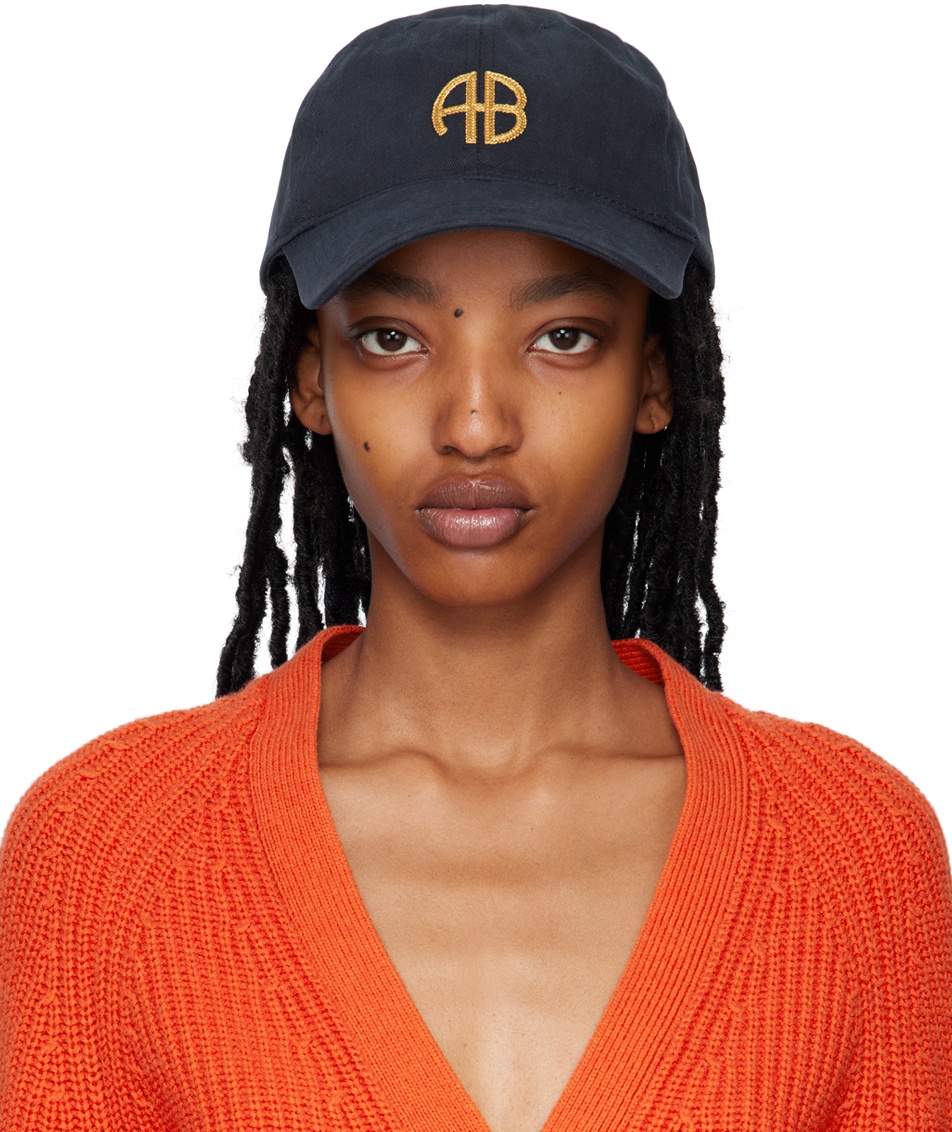 Anine Bing Womens Washed Navy Jeremy Branded Cotton Baseball cap