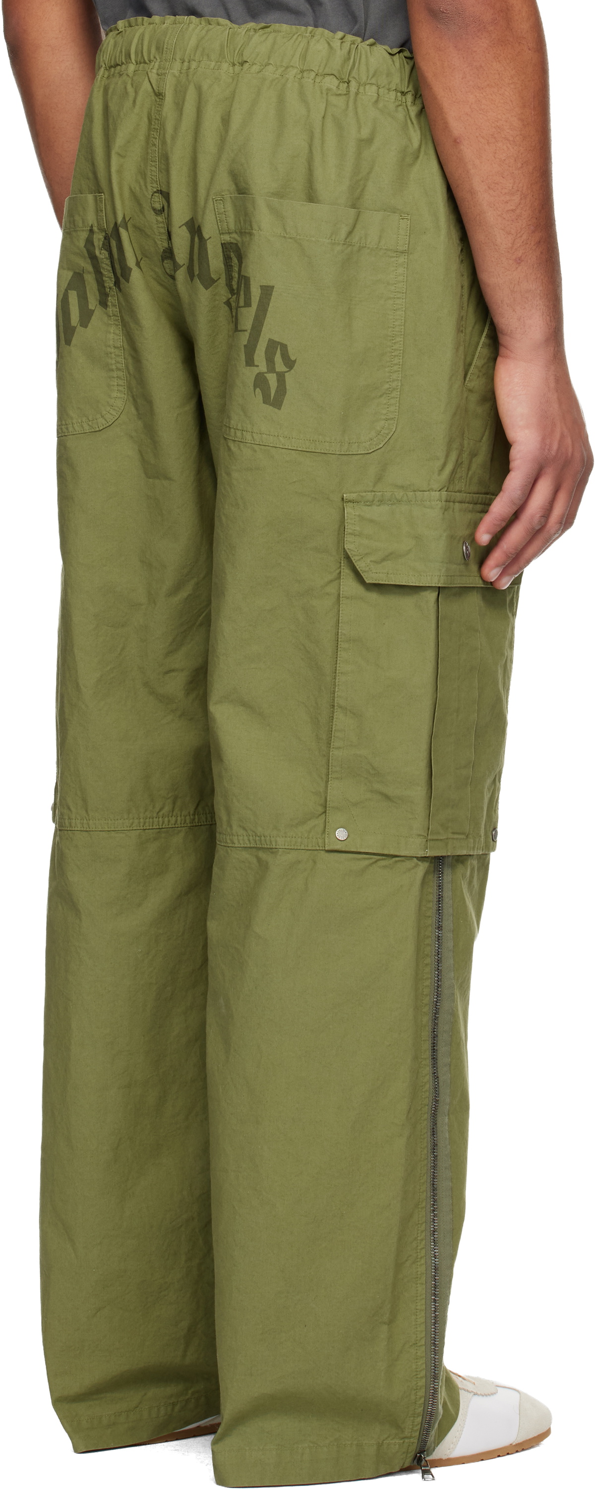 Palm Angels Green Curved Logo Cargo Pants