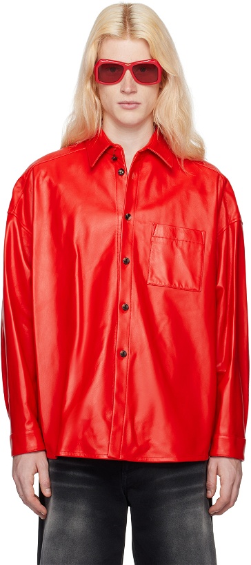 Photo: Marni Red Drop Shoulder Leather Shirt