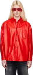Marni Red Drop Shoulder Leather Shirt