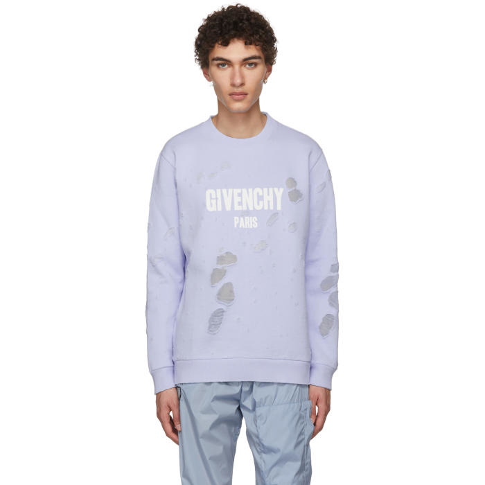 Photo: Givenchy Blue Distressed Logo Sweatshirt