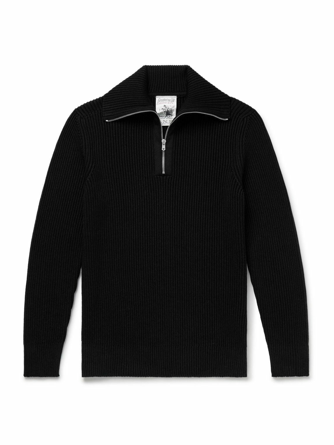 S.N.S. Herning - Fender Ribbed Virgin Wool Half-Zip Sweater - Black
