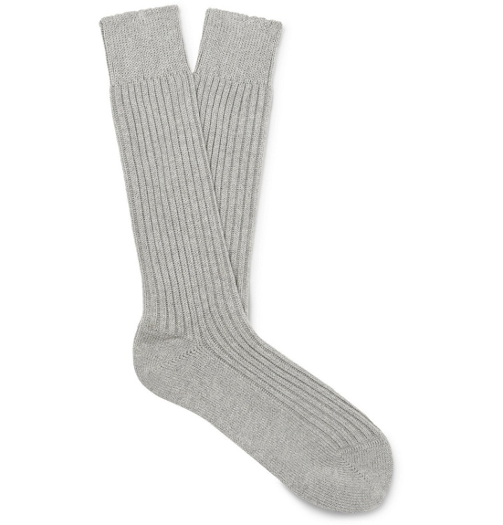 Photo: TOM FORD - Ribbed Mélange Cotton Socks - Gray
