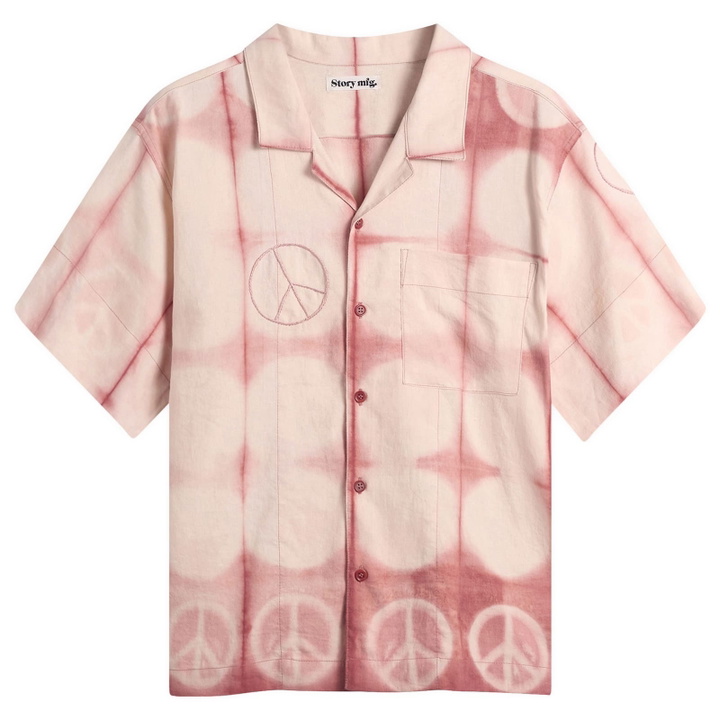 Photo: Story mfg. Women's Greetings Shirt in Pink Peace Clamp
