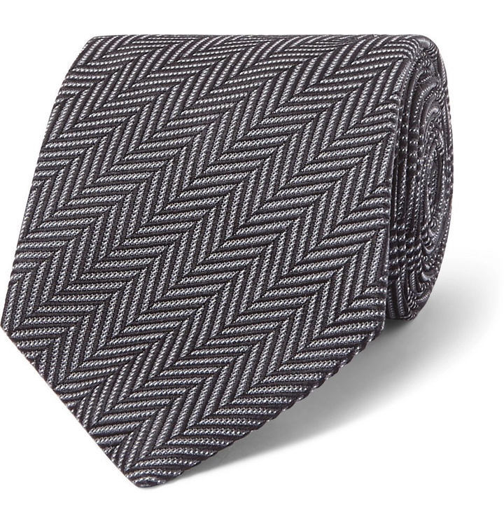 Photo: TOM FORD - 8cm Herringbone Woven Silk and Cotton-Blend Tie - Charcoal