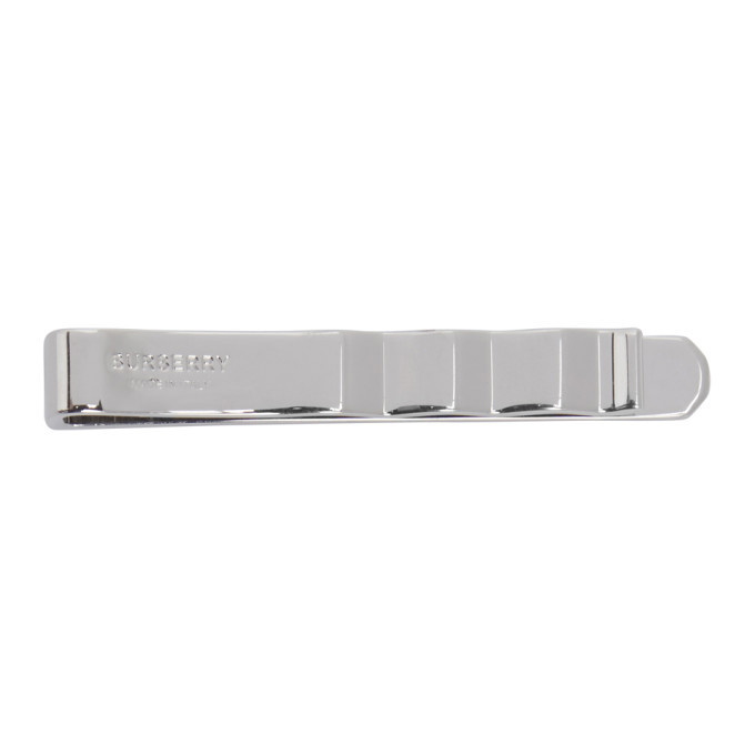 Burberry Check Engraved Tie Bar, Silver