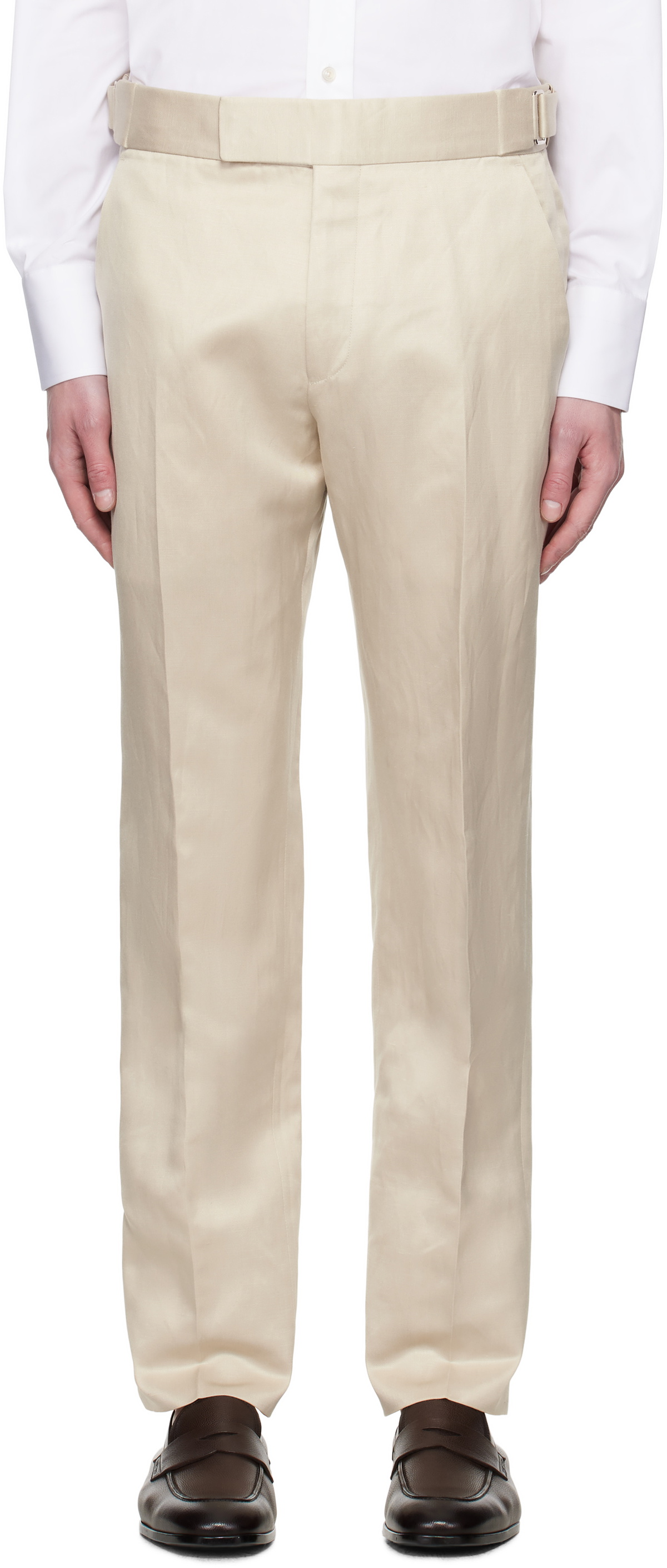 トムフォード　スラックスパンツ　ベージュ　44 beige-silk-linen-twill-atticus