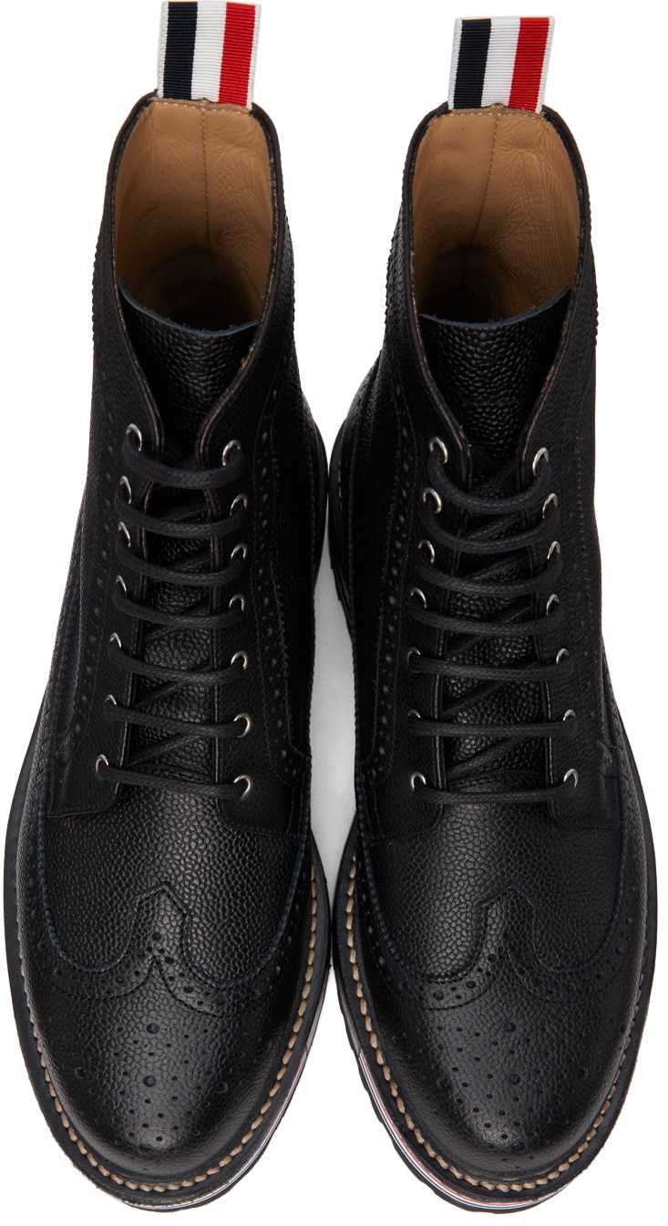 Thom Browne Black Longwing Hiking Sole Stripe Lace-Up Boots
