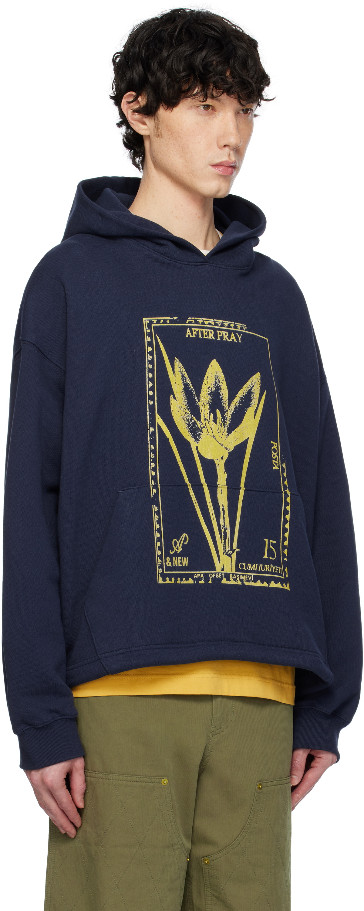 AFTER PRAY Navy Flora Stamp Hoodie