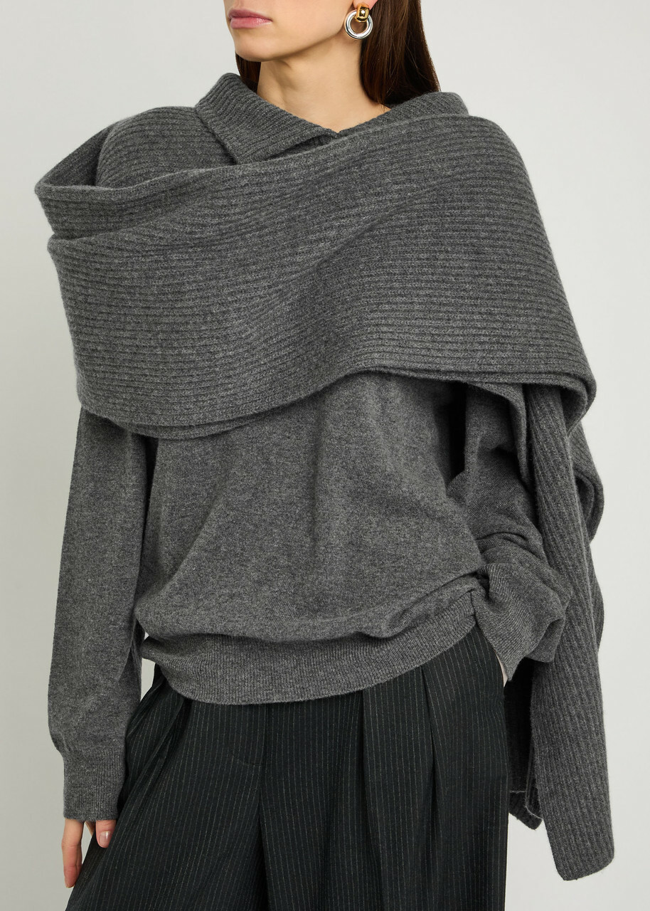 Maison Margiela Collar-detail Ribbed Scarf Dark Grey
