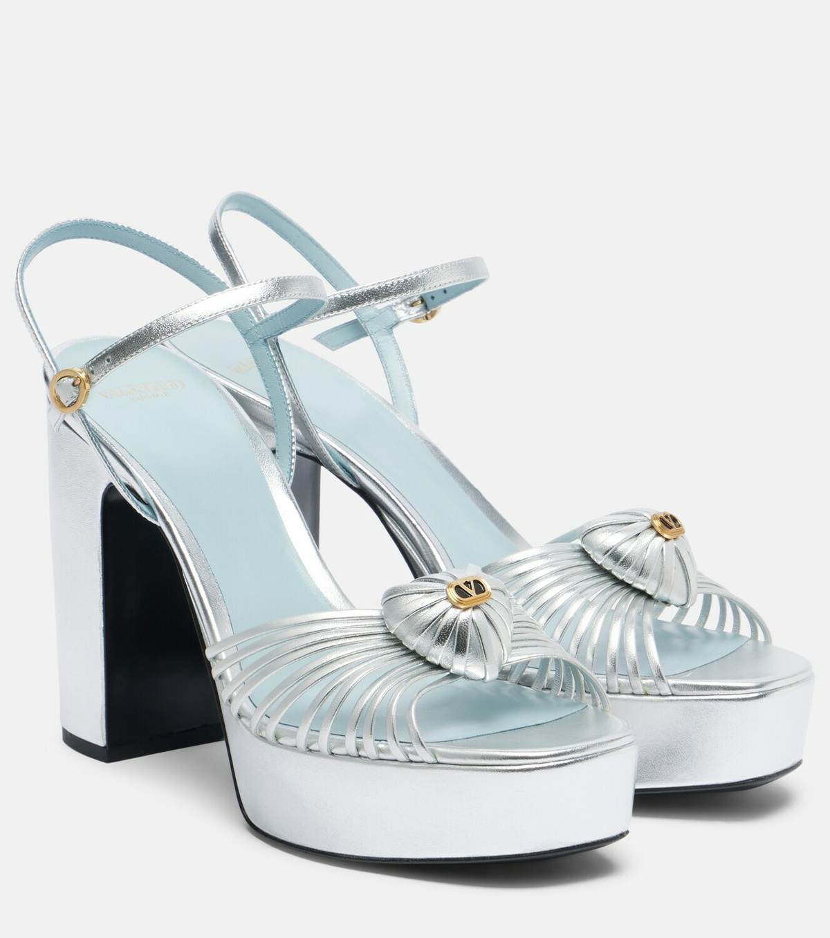 Valentino Garavani Cœur Royal metallic leather platform sandals