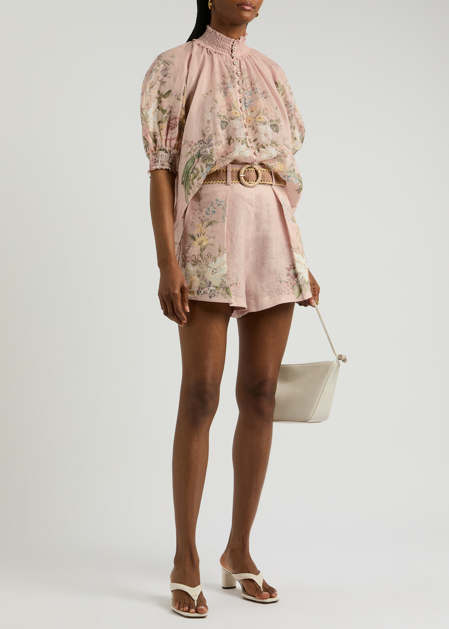 Zimmermann Waverly Tuck Floral-print Linen Shorts Multi Floral