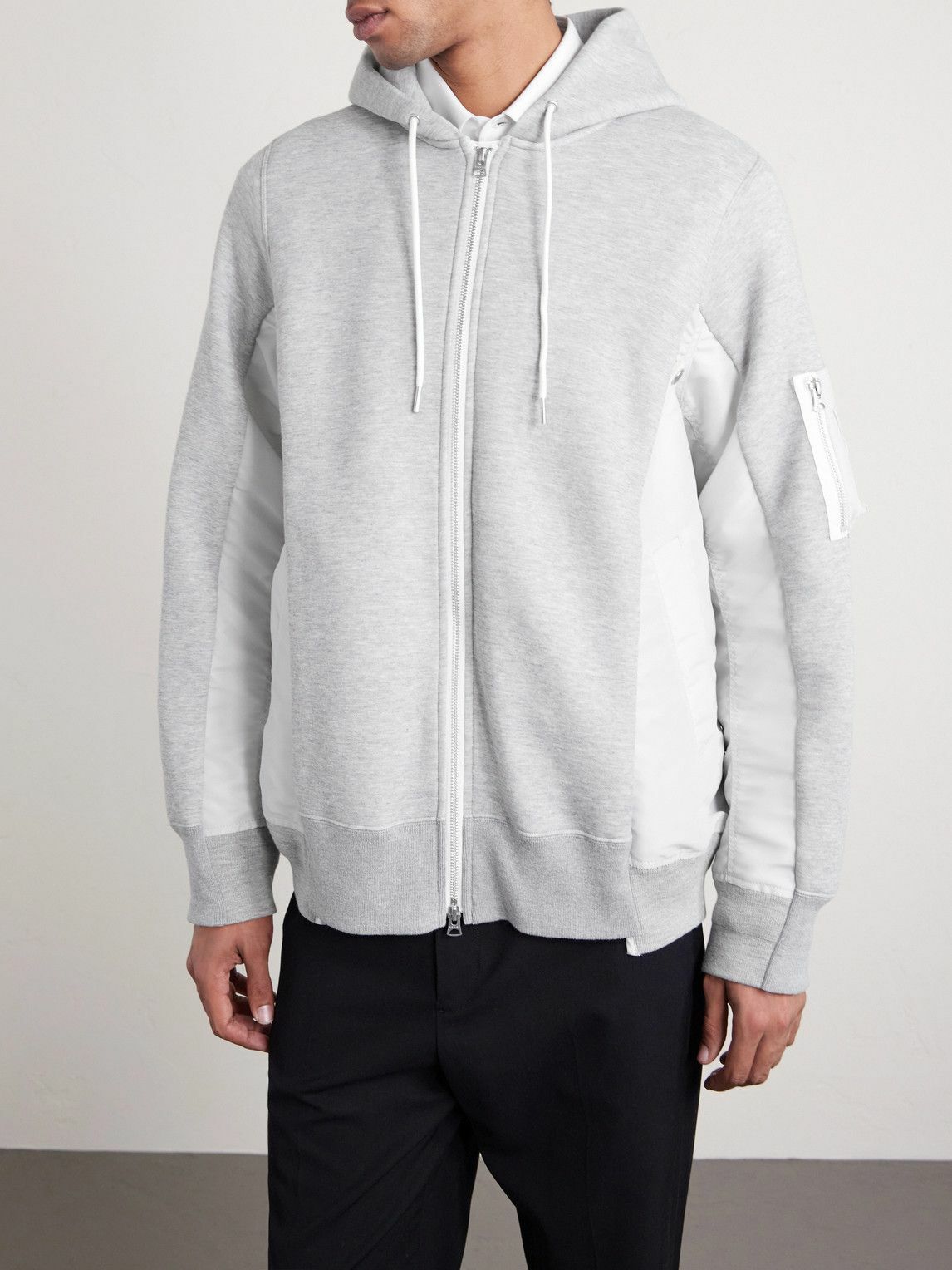 Sacai - MA-1 Nylon-Trimmed Cotton-Blend Jersey Zip-Up Hoodie