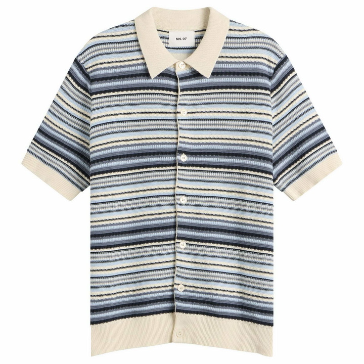 Photo: NN07 Men's Nolan Stripe Polo Cardigan in Navy Multi