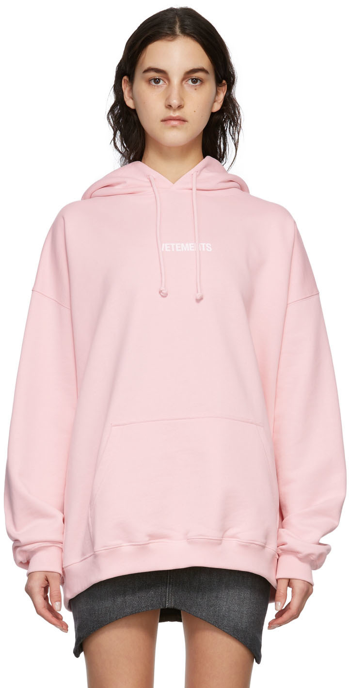 VETEMENTS Pink Logo Label Hoodie Vetements