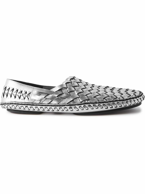 Photo: SAINT LAURENT - Neil Woven Metallic Leather Loafers - Silver