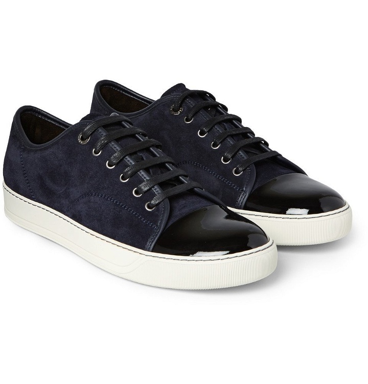 Photo: Lanvin - Cap-Toe Suede and Patent-Leather Sneakers - Men - Midnight blue