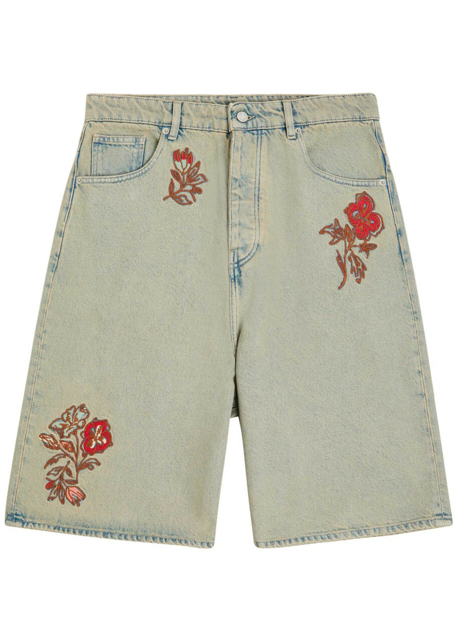 DRÔLE DE Monsieur Dusty Brodé Fleurs Embroidered Denim Shorts