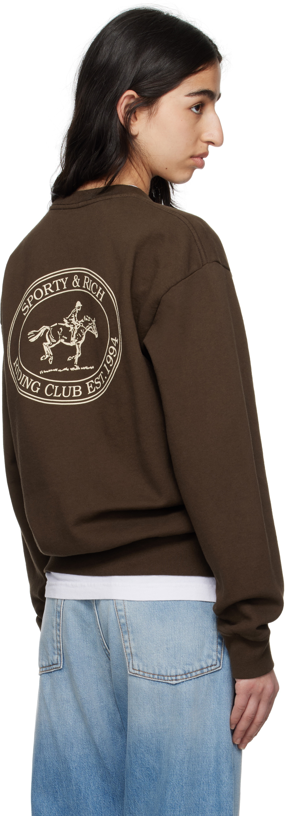Sporty & Rich Brown 'Riding Club' Crewneck Sweatshirt