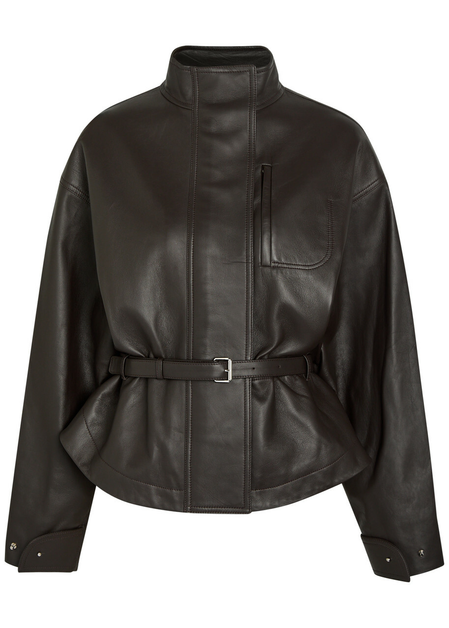 Jacquemus Le Blouson Ciro Belted Leather Jacket Dark Brown