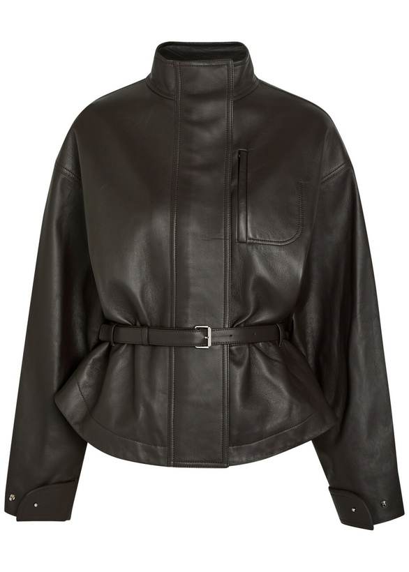 Photo: Jacquemus Le Blouson Ciro Belted Leather Jacket Dark Brown