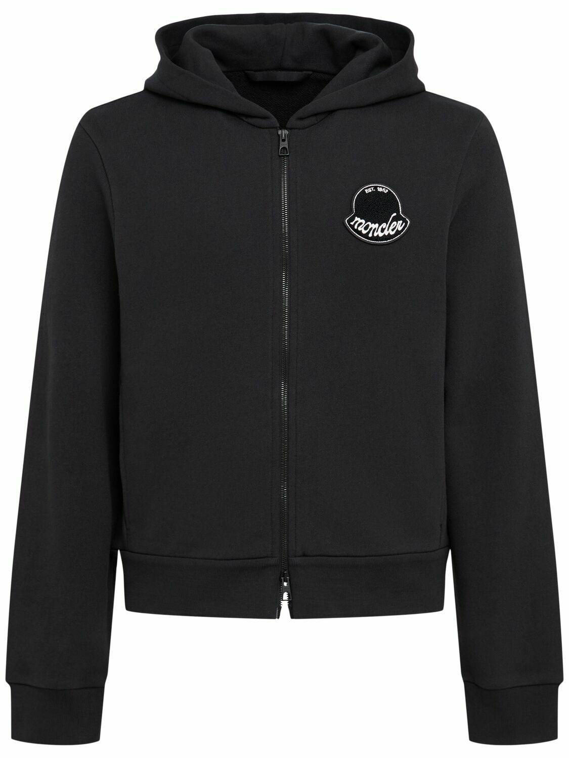 【MONCLER】LOGO SWEATSHIRT トレーナー コットンフリース Moncler logo-embroidered cotton-blend Sweatshirt | Black