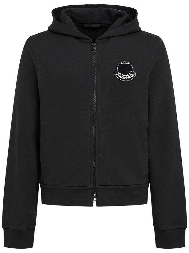 Photo: MONCLER Logo Cotton Fleece Zip-up Sweatshirt