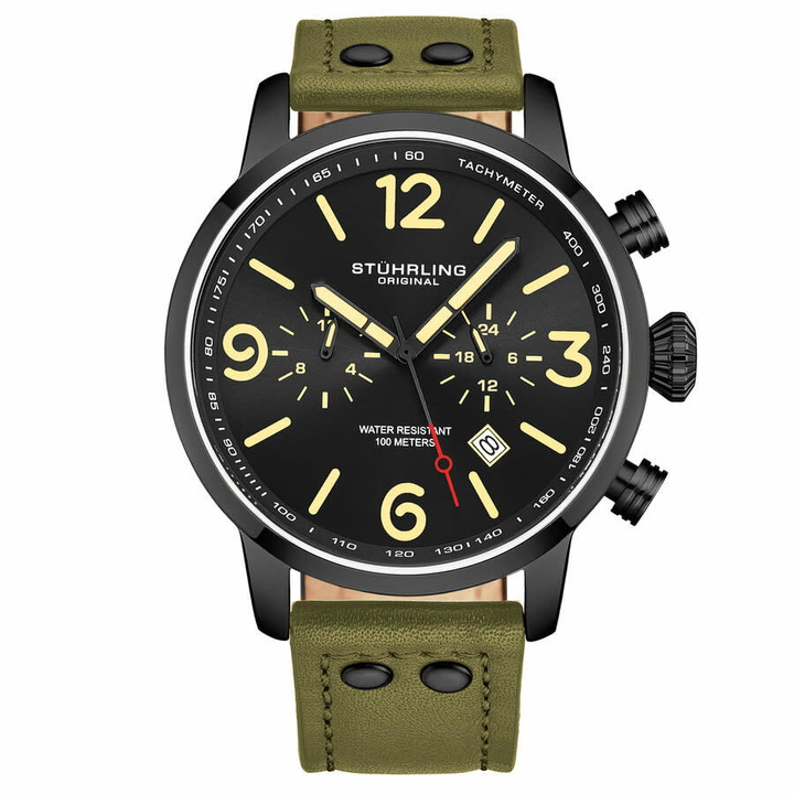 Photo: Stuhrling Original Aviator Chronograph Quartz Black Dial Mens Watch M17965
