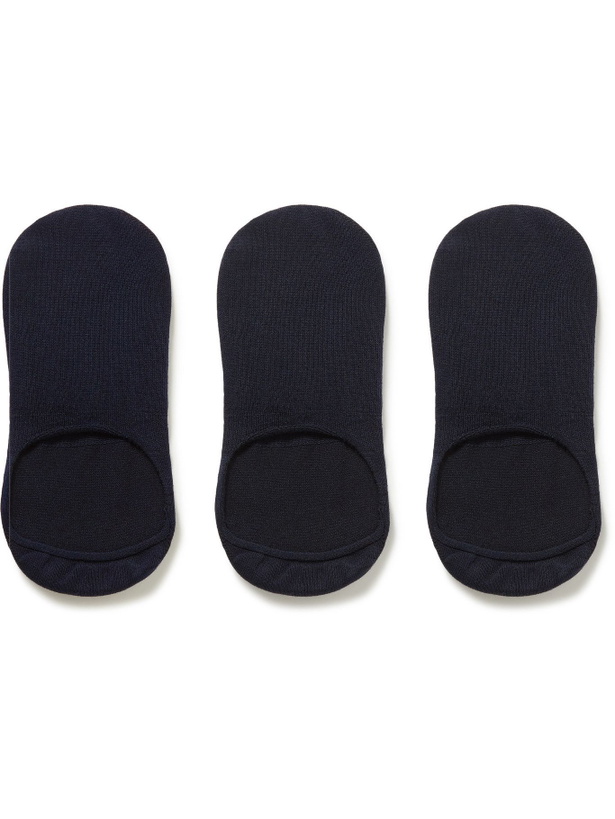 Photo: NN07 - Three-Pack Cotton-Blend No-Show Socks - Blue