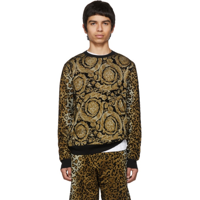 Photo: Versace Black Leopard Barocco Print Sweater