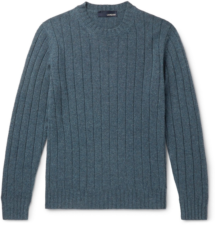 Photo: Lardini - Slim-Fit Ribbed Mélange Cashmere Sweater - Blue