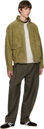 Solid Homme Green Band-Neck Suede Jacket