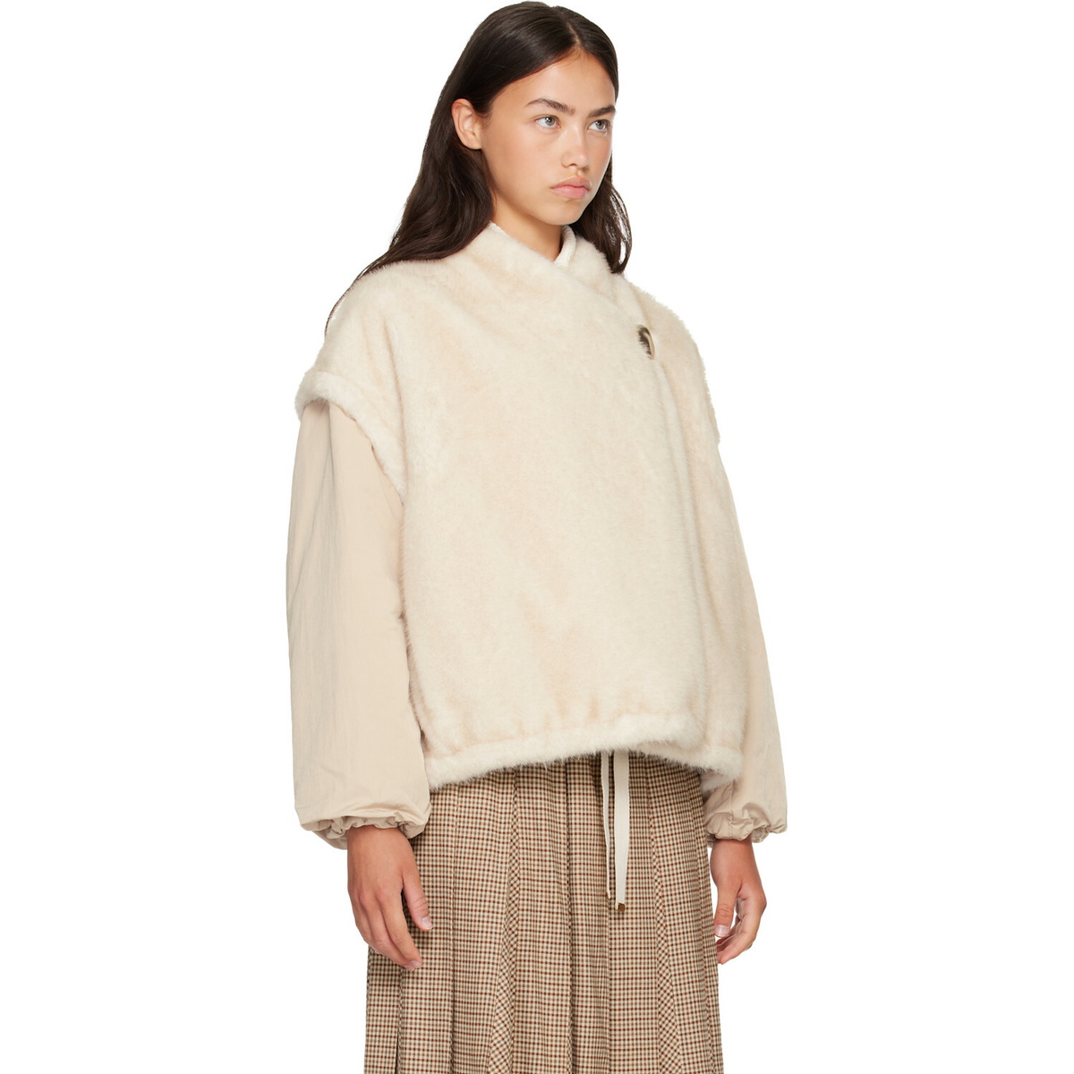 Moncler Off-White Chardonneret Faux-Fur Jacket