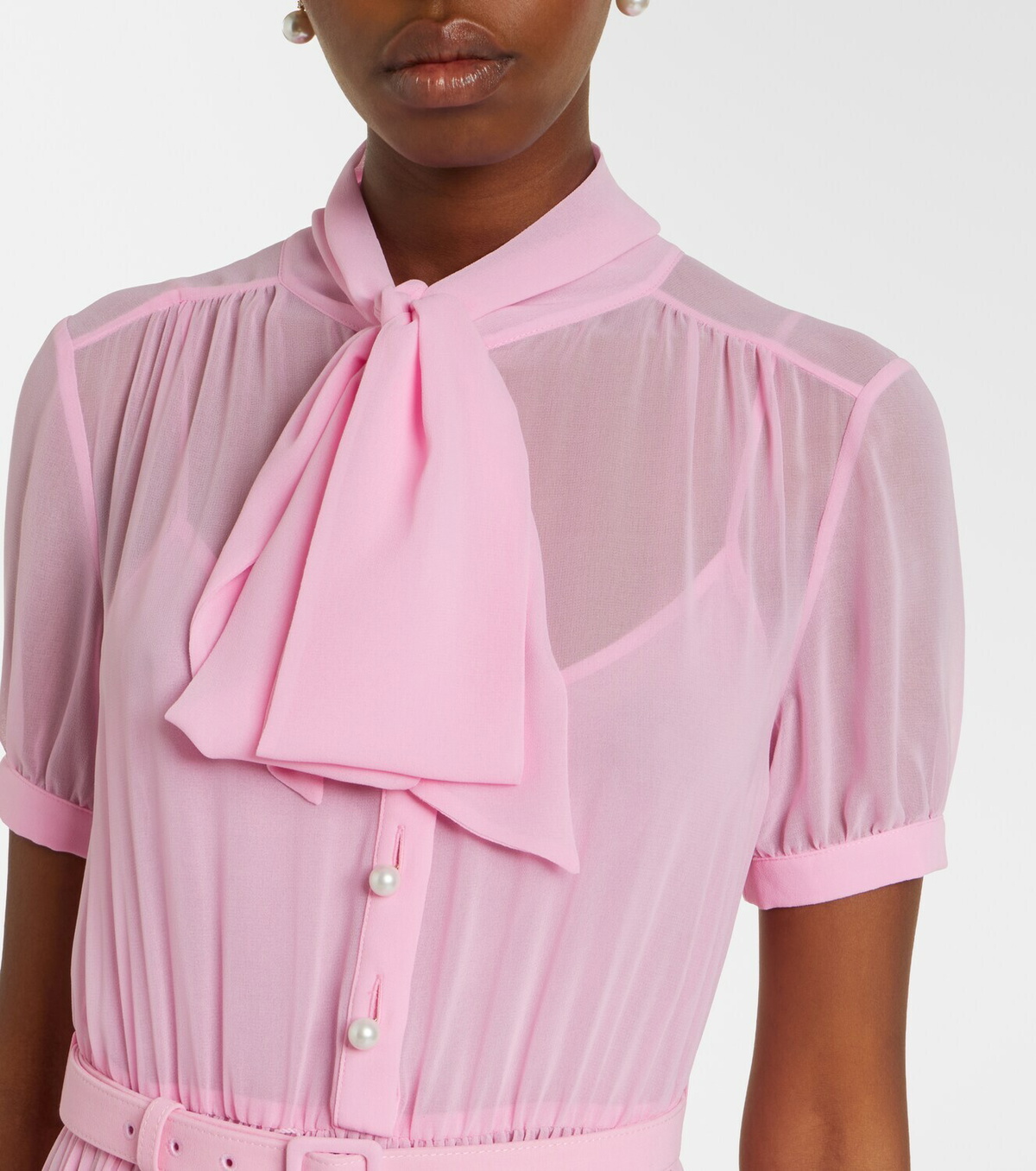 Self-Portrait Belted tie-neck georgette midi dress