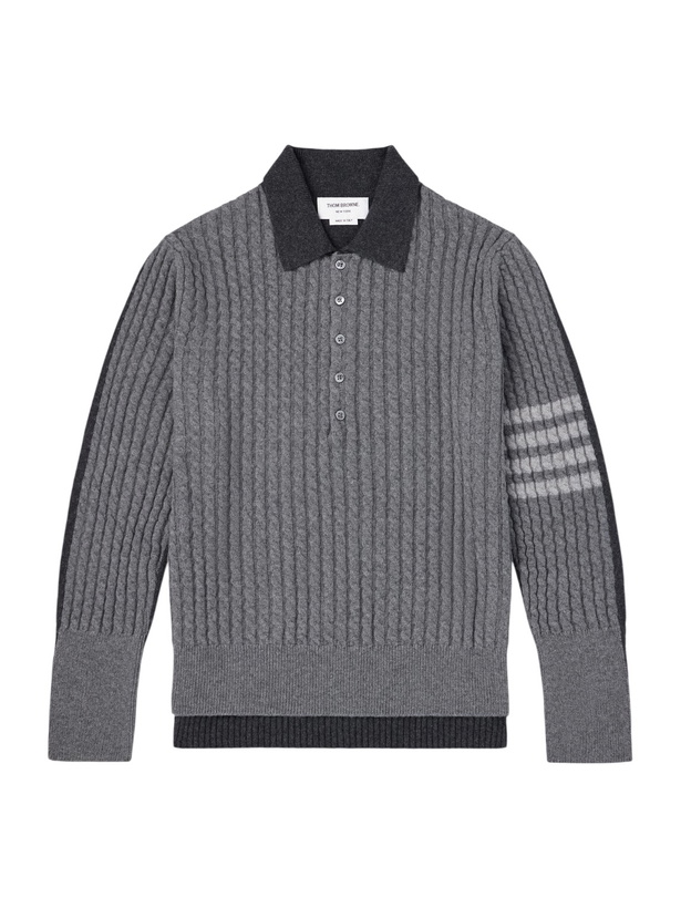 Photo: Thom Browne - Knitted Merino Wool Polo Sweater - Gray