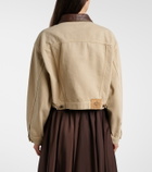 Prada Leather-trimmed cropped denim jacket