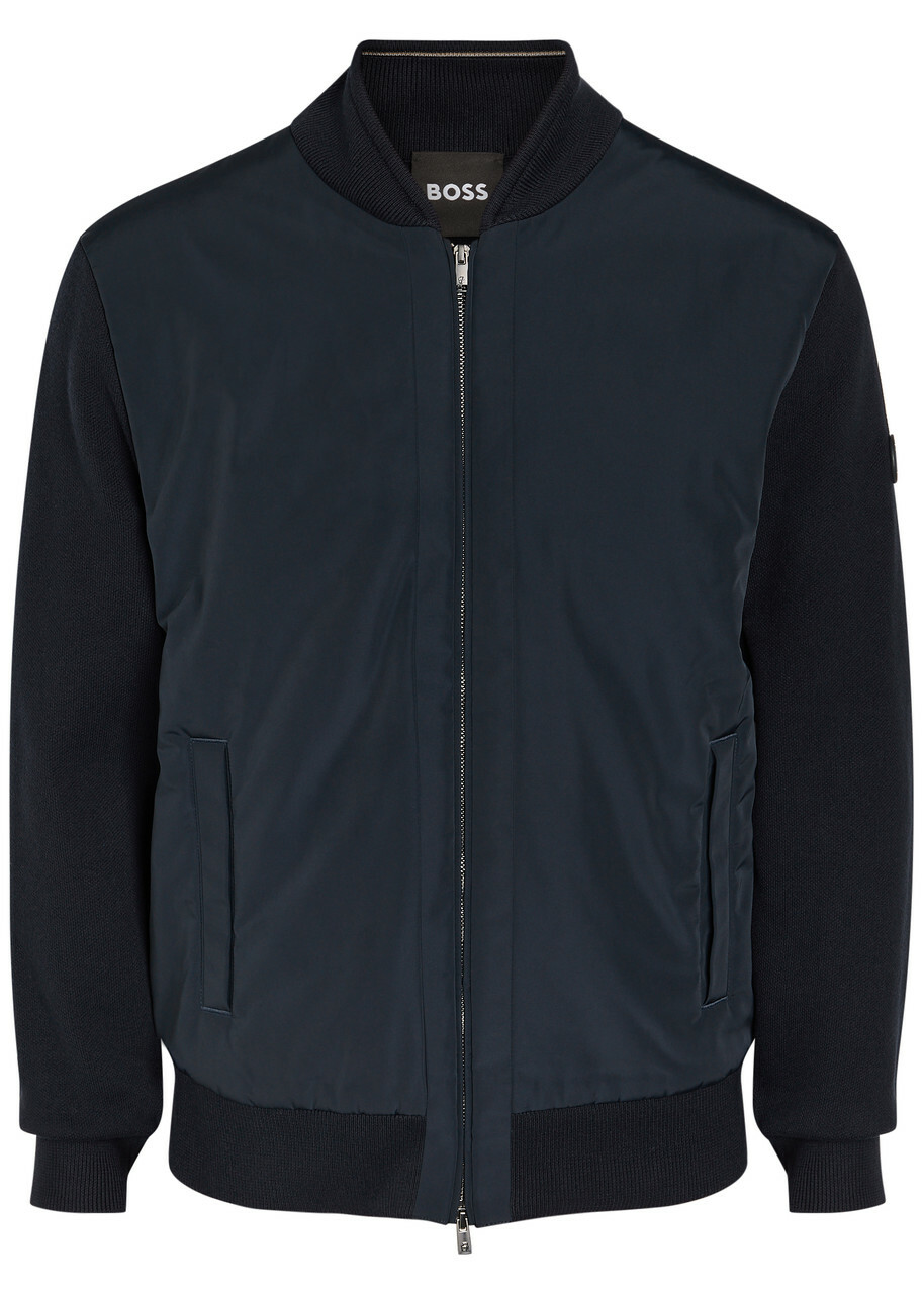 Boss Levaio Quilted Cotton and Shell Bomber Jacket Navy