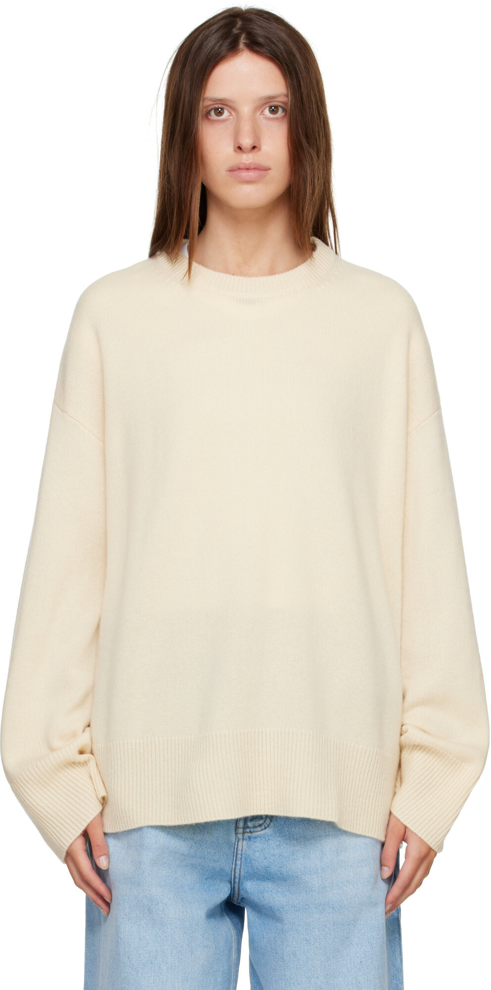 R2W Off-White Rasmo Wool Cash Round Sweater