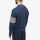 Thom Browne Men's 4 Bar Donegal Cable Crew Knit in Blue