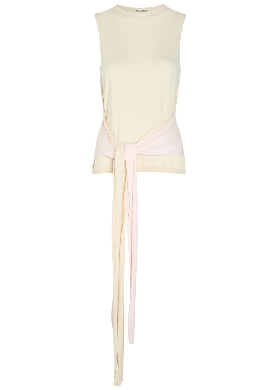 JW Anderson Waist Tie Cotton and Cashmere-blend Tank top Ivory