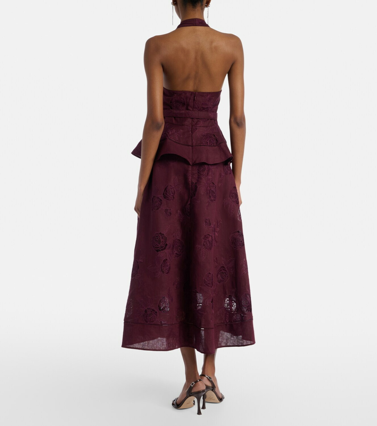 Self-Portrait Broderie anglaise cotton and linen midi dress