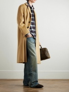 CELINE - Logo-Embroidered Checked Wool-Flannel Shirt - Blue