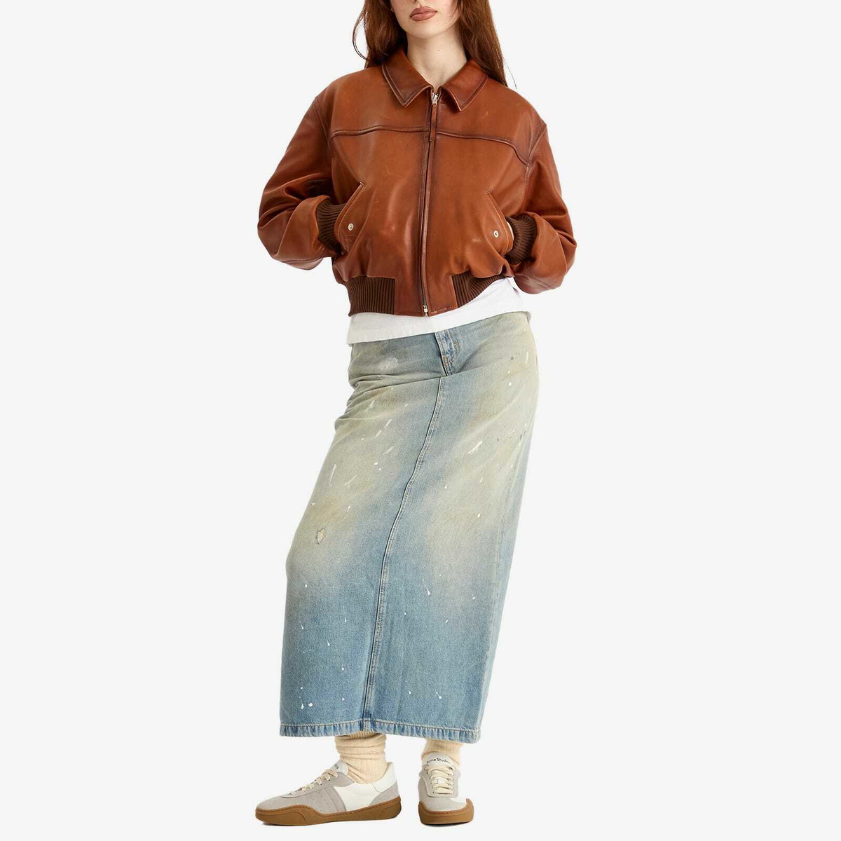Acne Studios Women's Loroma Leather Bomber Jacket in Tobacco Brown