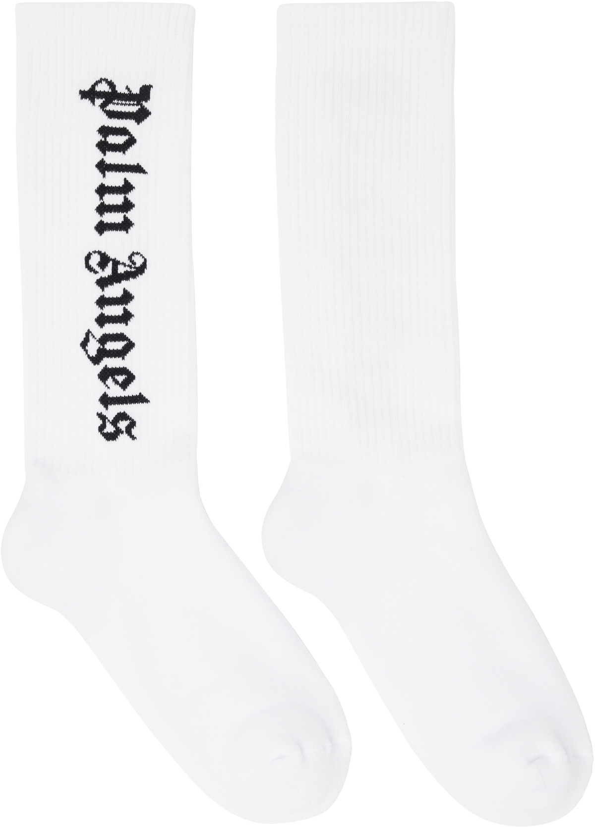 Palm Angels White Gothic Logo Socks