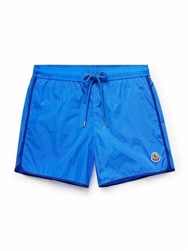 Photo: Moncler - Straight-Leg Mid-Length Logo-Appliquéd Swim Shorts - Blue