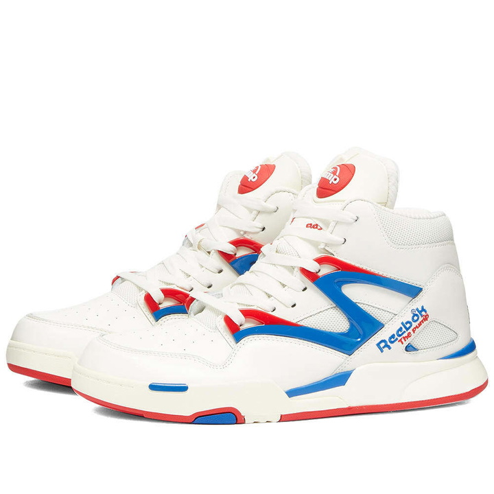 Photo: Reebok Men's Pump Omni Zone II Sneakers in Chalk/Blue/Vector Red