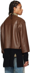 T/SEHNE Brown Cut-Through Leather Jacket