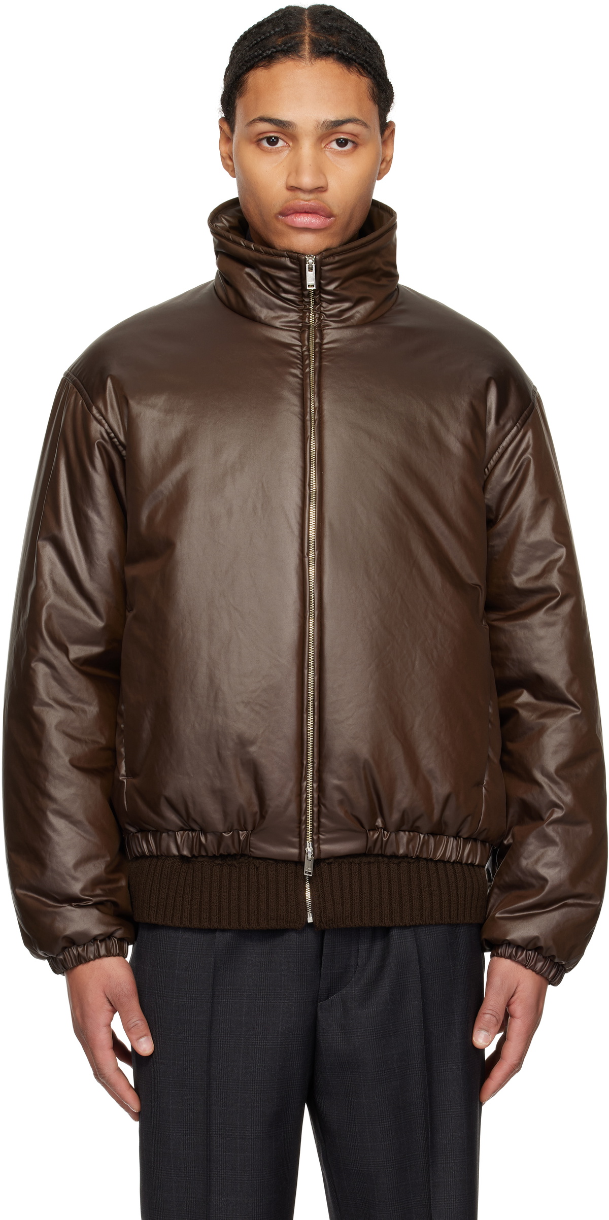 YOKE Black Leather-Like Puffer Jacket YOKE