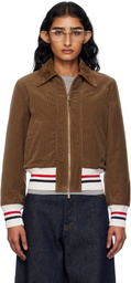 Thom Browne Brown Wale Corduroy Cropped Down Flight Jacket