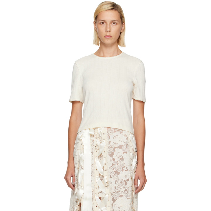 Photo: Simone Rocha Off-White Cropped Pointelle T-shirt
